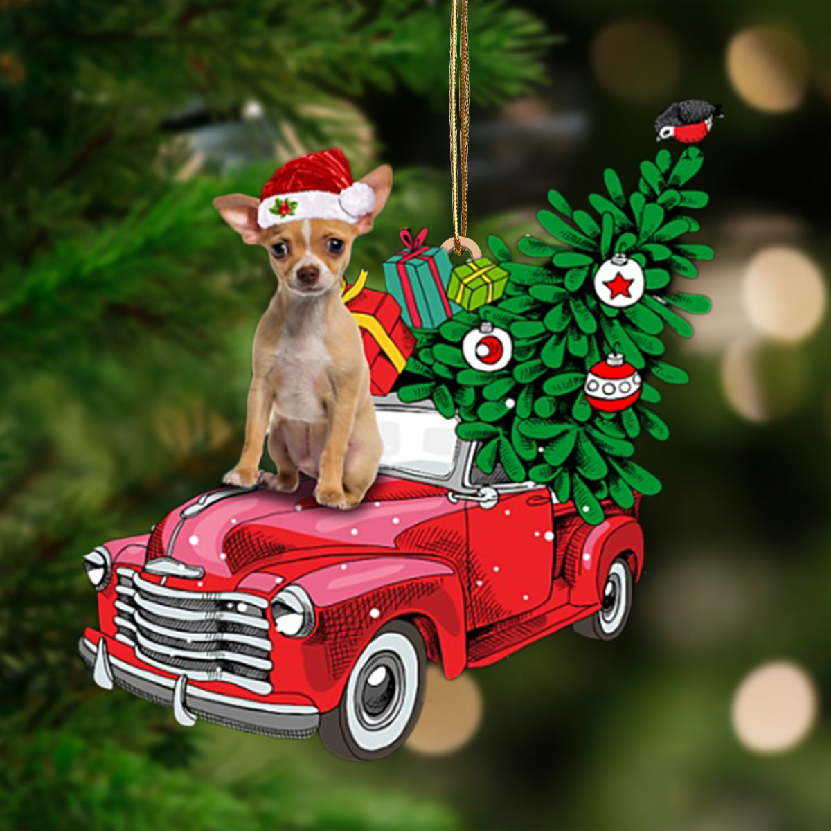 TAN Chihuahua 2-Pine Truck Hanging Ornament