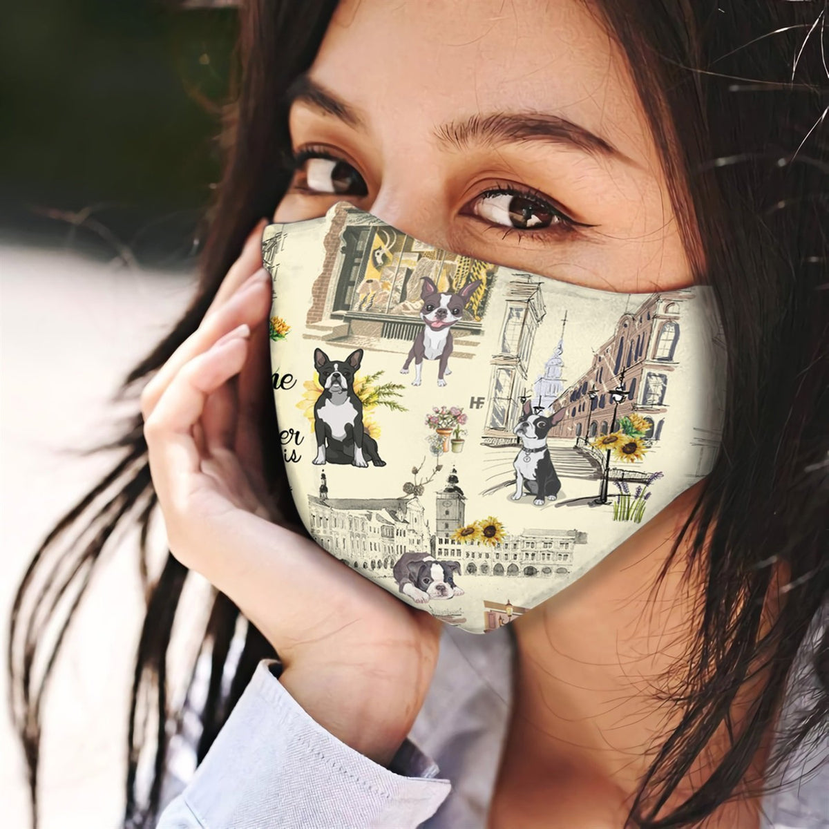 Urban, Sunflower And Boston Terrier EZ07 2207 Face Mask