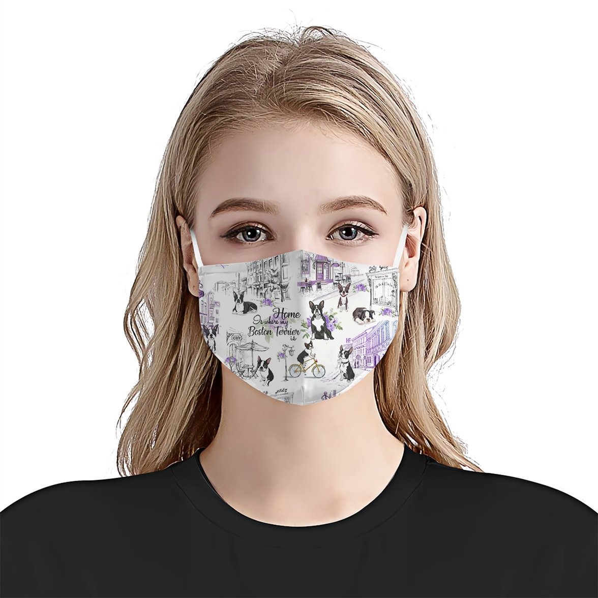 Urban, Vintage Flower And Boston Terrier EZ07 3007 Face Mask