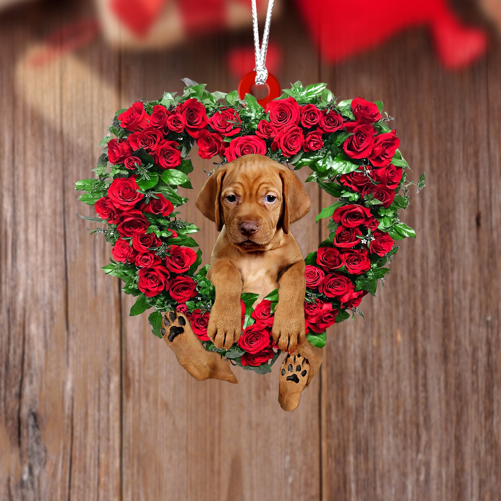 Vizsla-Heart Wreath Two Sides Ornament