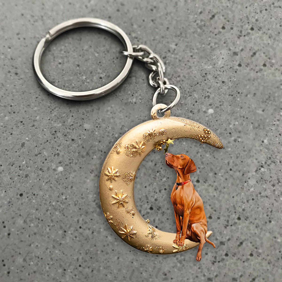 Vizsla-Dog &amp; Moon Flat Acrylic Keychain