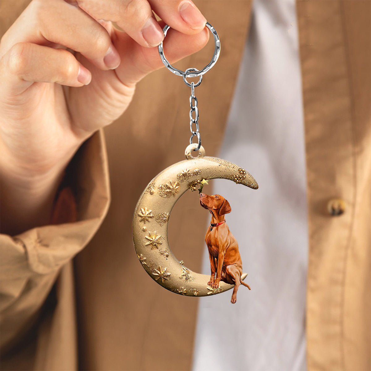 Vizsla-Dog &amp; Moon Flat Acrylic Keychain