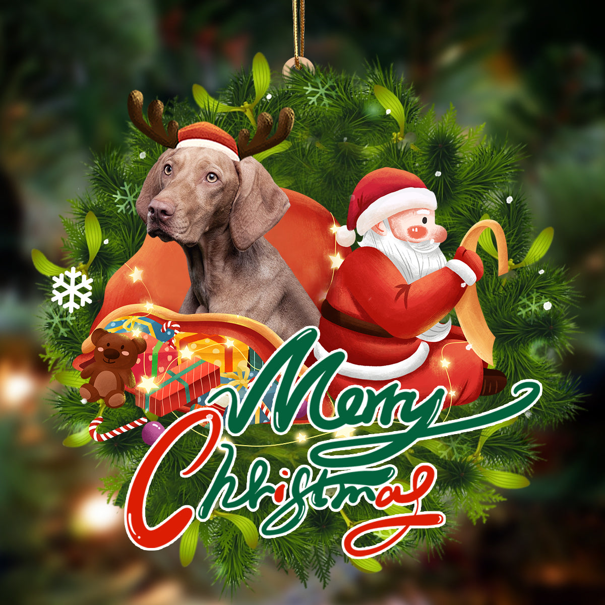 Vizsla-Santa & dog Hanging Ornament