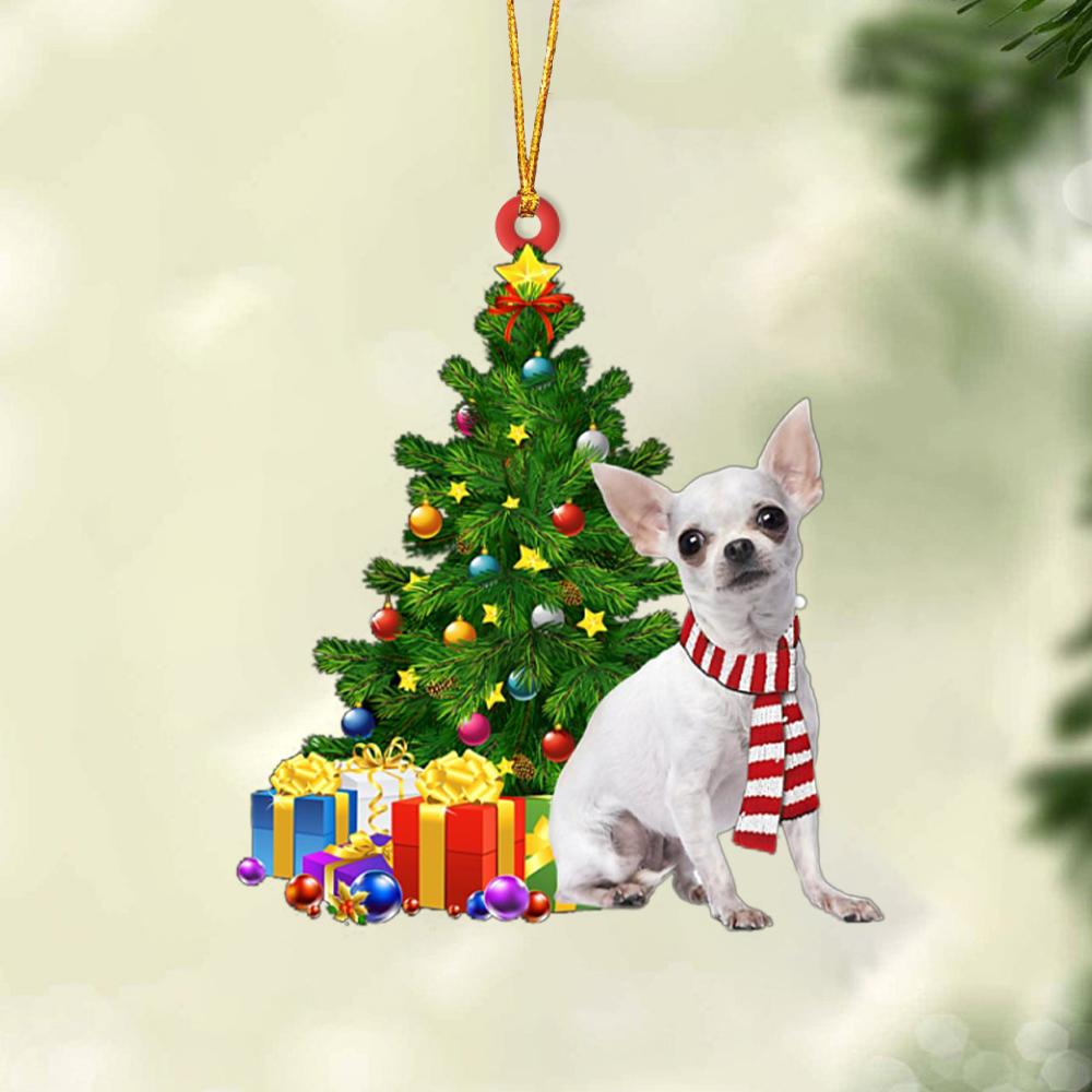 WHITE Chihuahua-Christmas Star Hanging Ornament