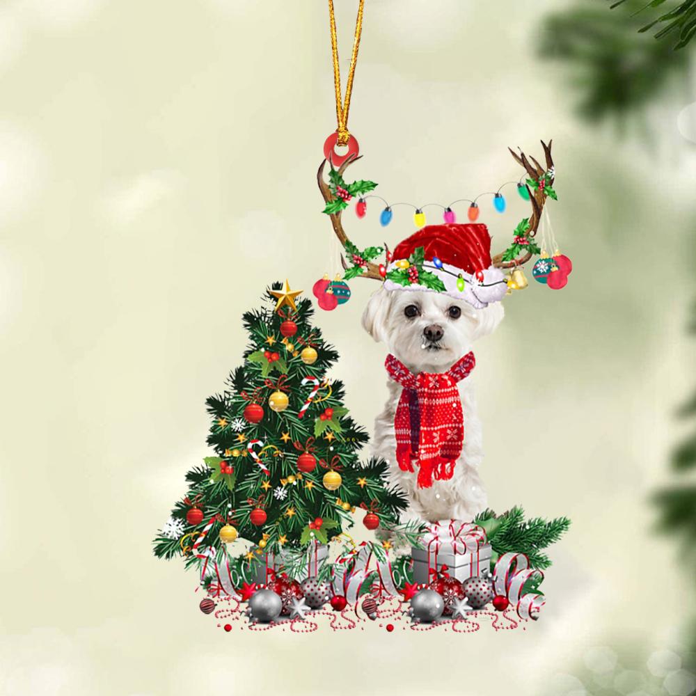 WHITE Maltese-Christmas Tree Gift Hanging Ornament