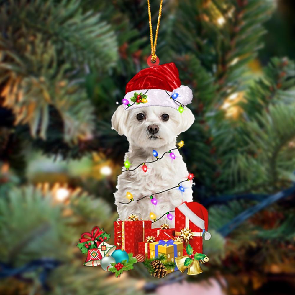 WHITE Maltese-Dog Be Christmas Tree Hanging Ornament