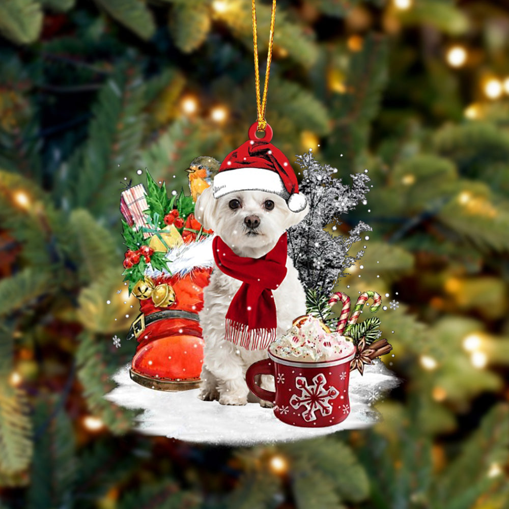 WHITE Maltese-Winter Cup-Two Sided Ornament