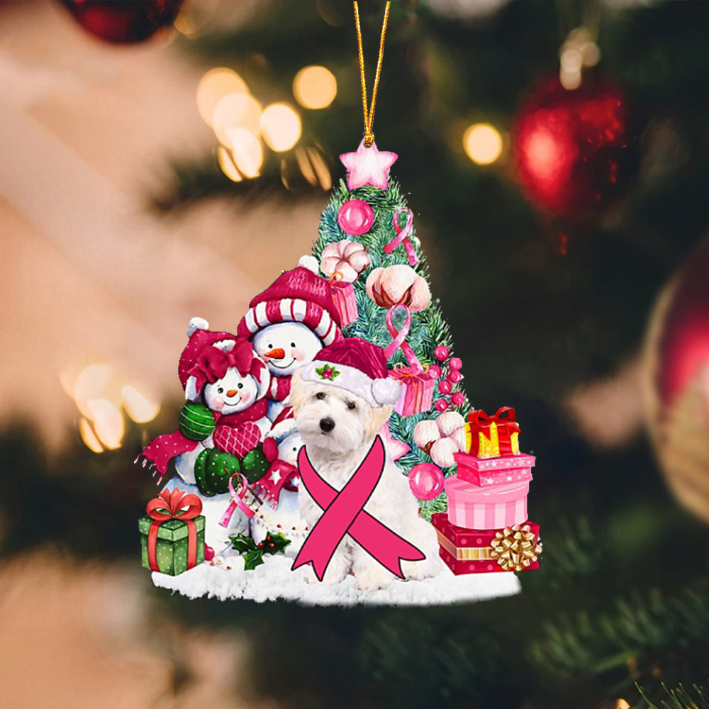 WHITE Maltipoo-Christmas in Pink-Two Sided Ornament