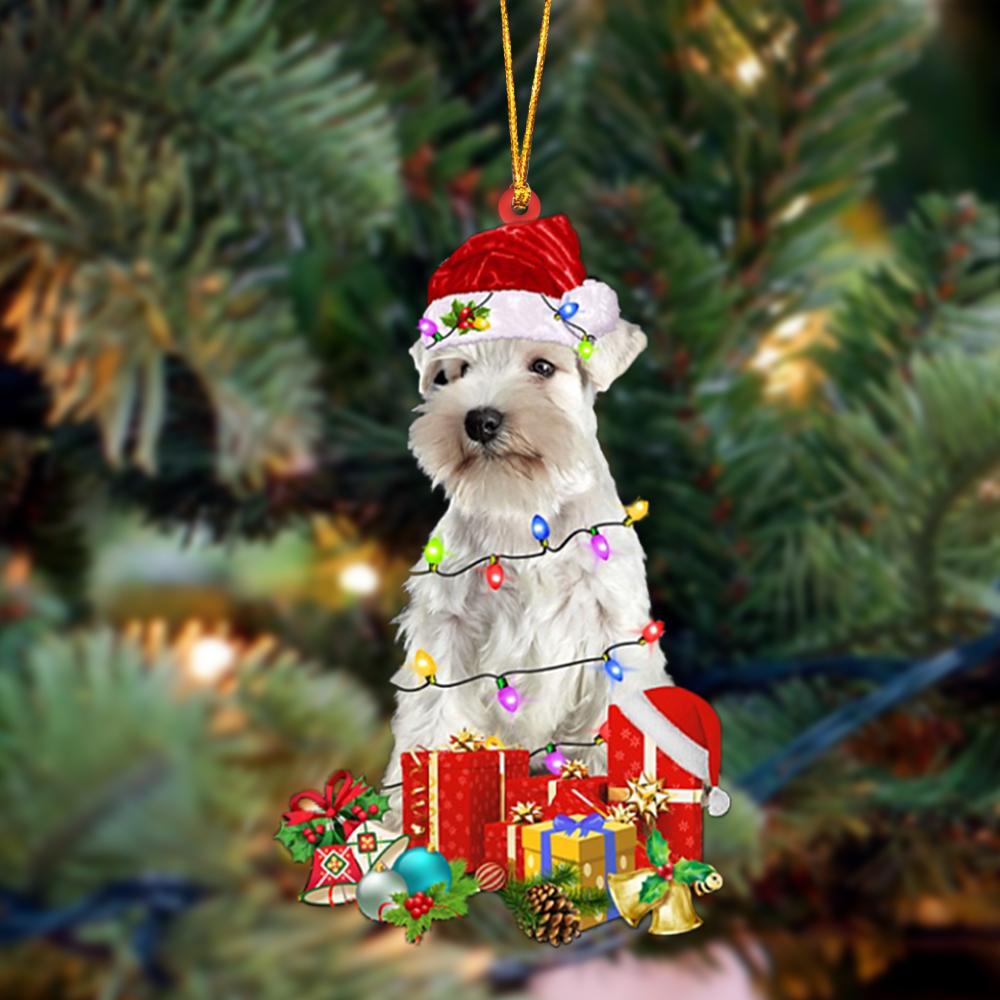 WHITE Miniature Schnauzer 5-Dog Be Christmas Tree Hanging Ornament