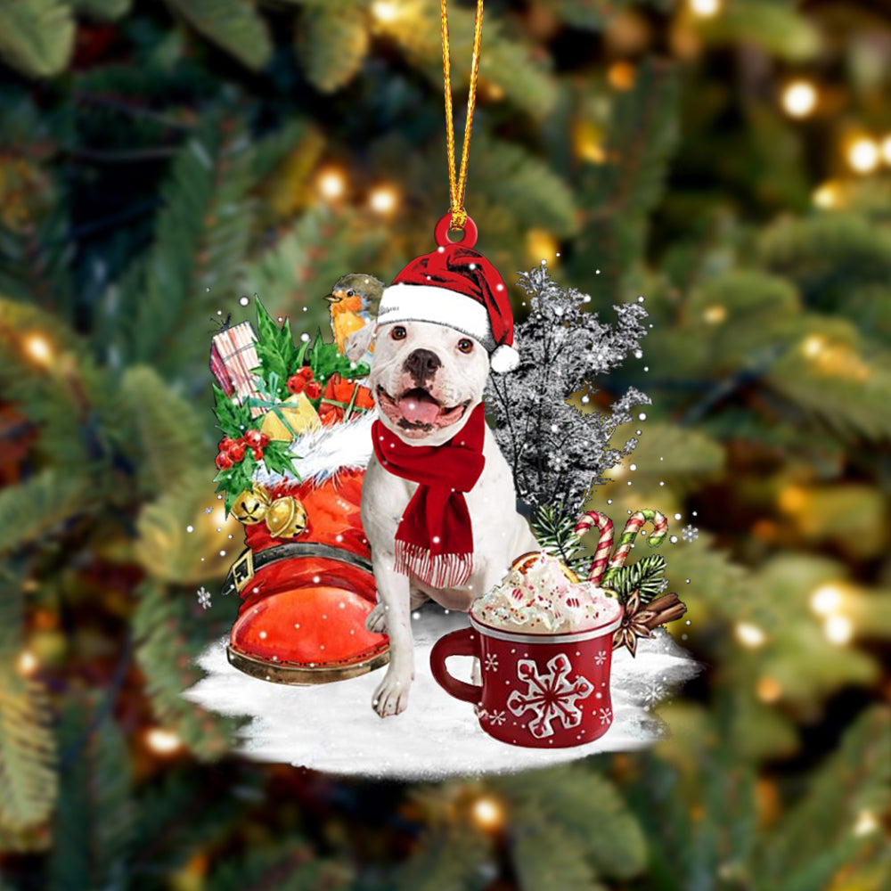 WHITE Pitbull-Winter Cup-Two Sided Ornament