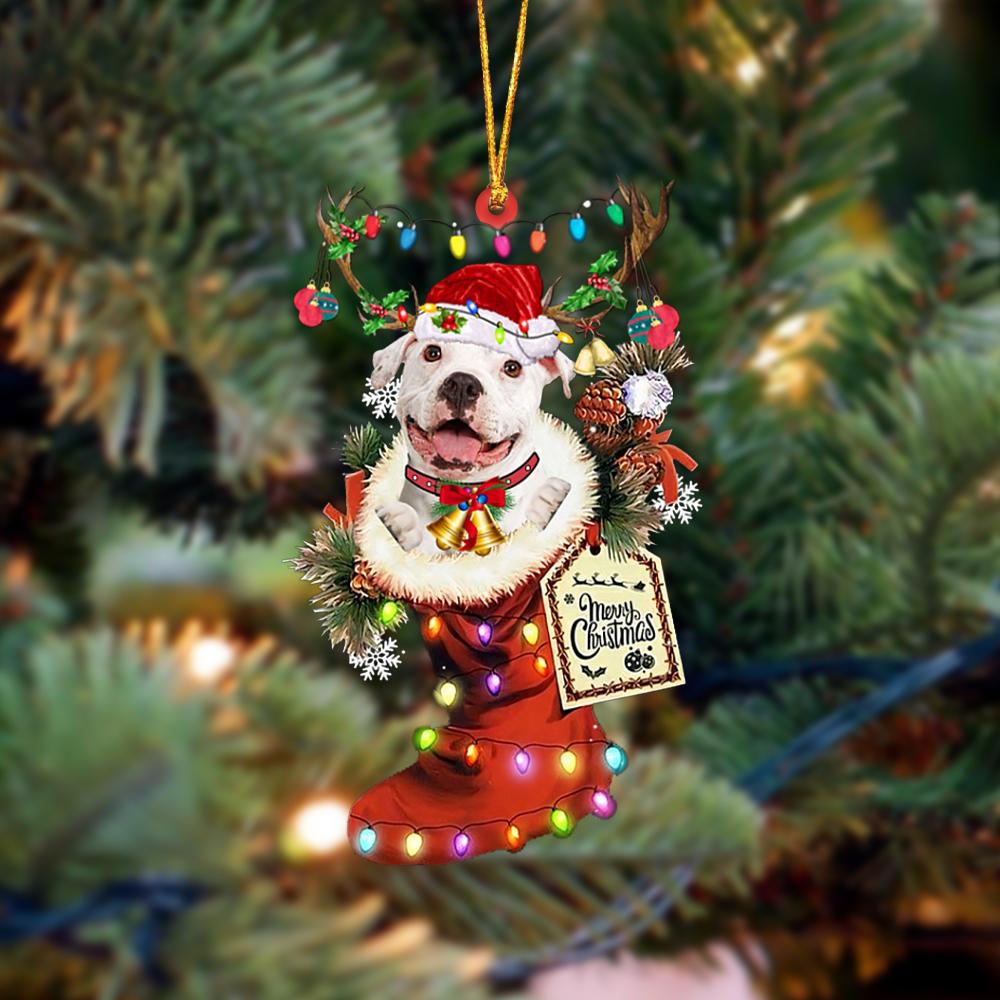 WHITE Pitbulll-Xmas Boot-Two Sided Ornament