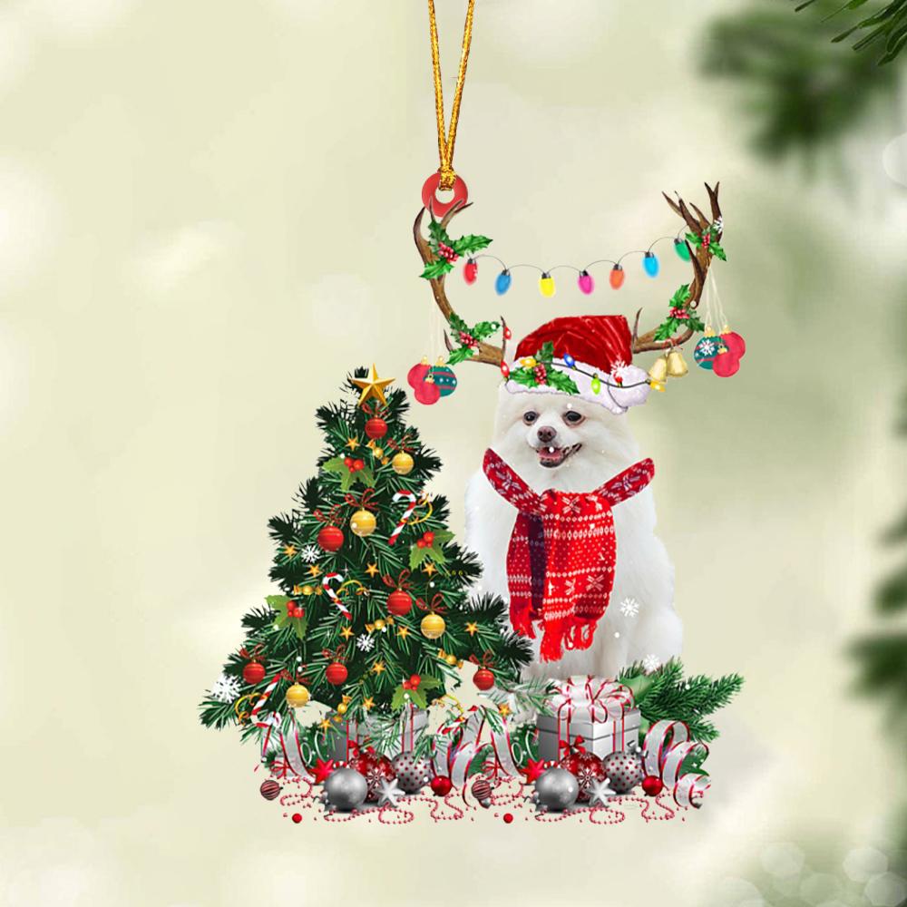WHITE Pomeranian-Christmas Tree Gift Hanging Ornament