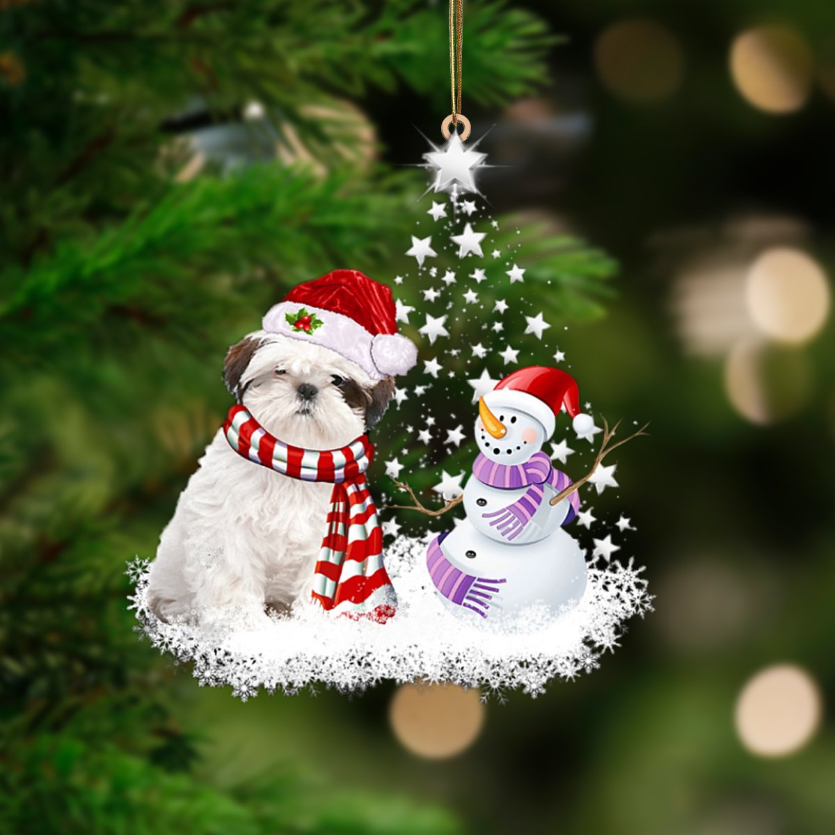 WHITE Shih Tzu-Star Tree Hanging Ornament