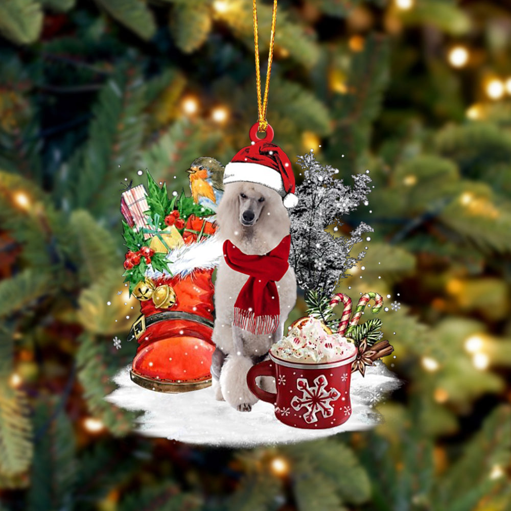 WHITE Standard Poodle-Winter Cup-Two Sided Ornament