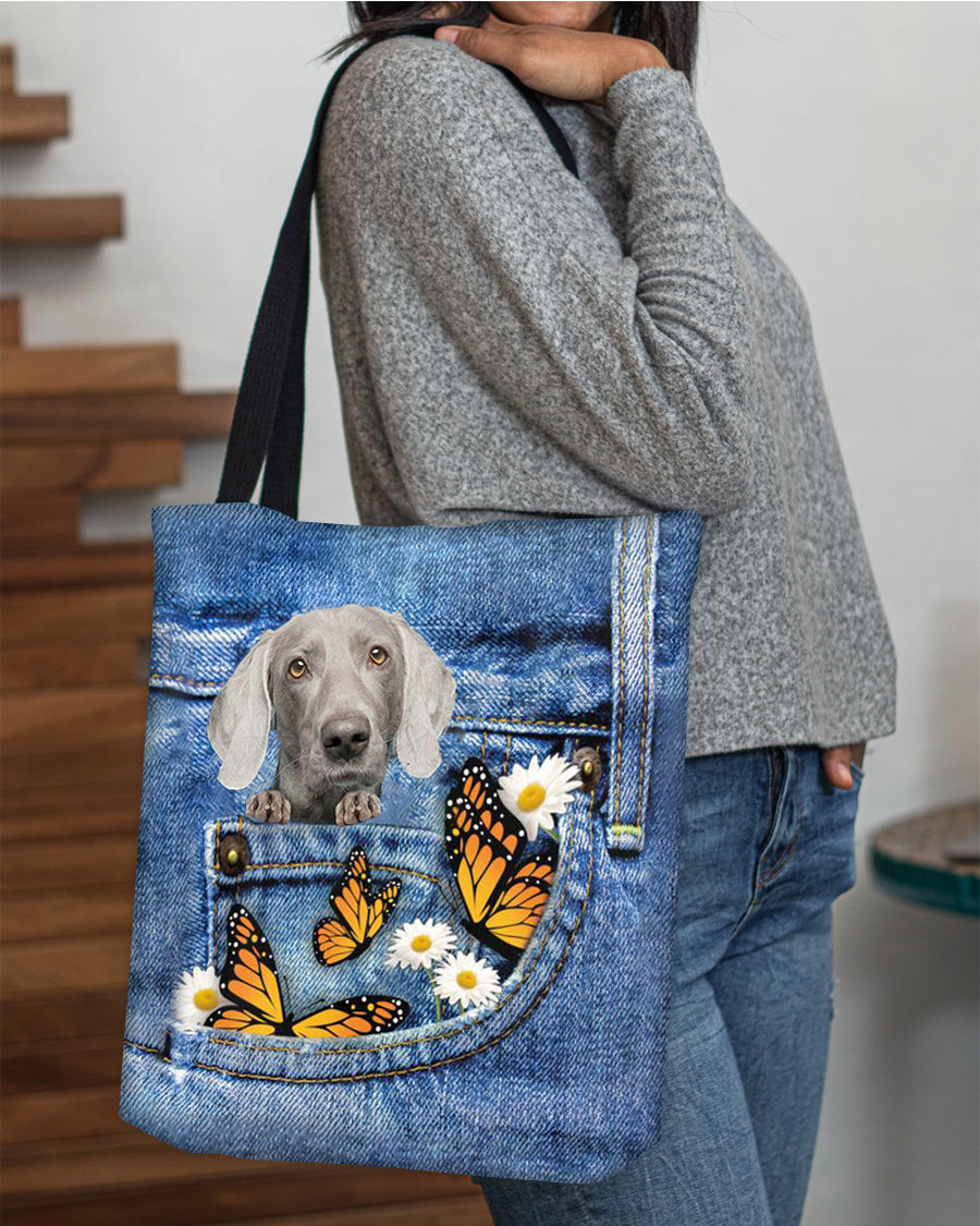 Weimaraner-Butterfly Daisies Fait-CLOTH TOTE BAG