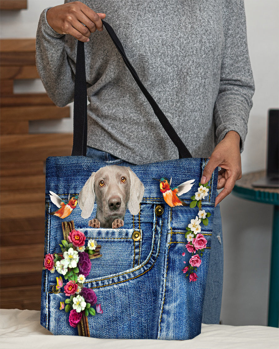 Weimaraner-Cardinal &amp; Cross Flower Cloth Tote Bag