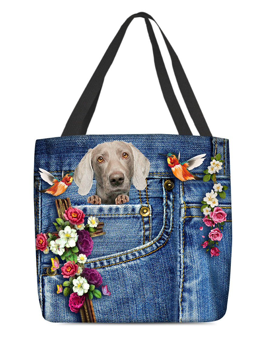 Weimaraner-Cardinal &amp; Cross Flower Cloth Tote Bag