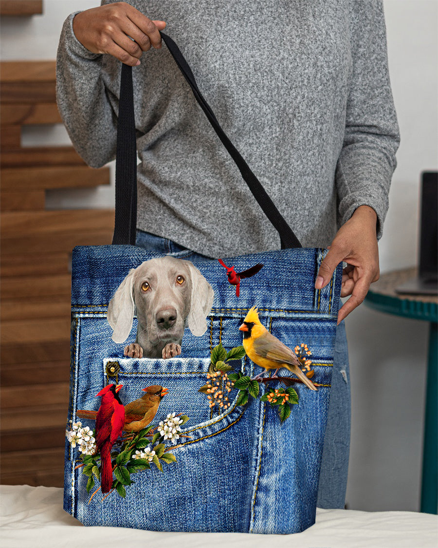 Weimaraner-Cardinal &amp; Dog Cloth Tote Bag