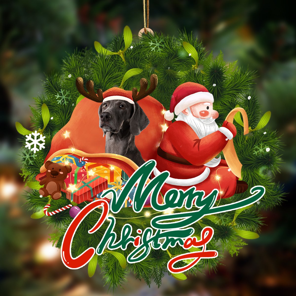Weimaraner-Santa & dog Hanging Ornament