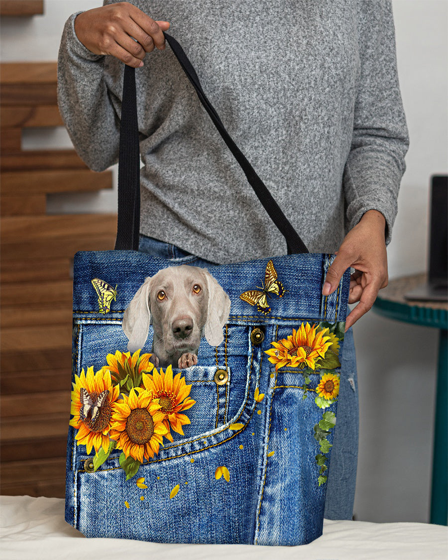 Weimaraner-Sunflowers &amp; Butterflies Cloth Tote Bag