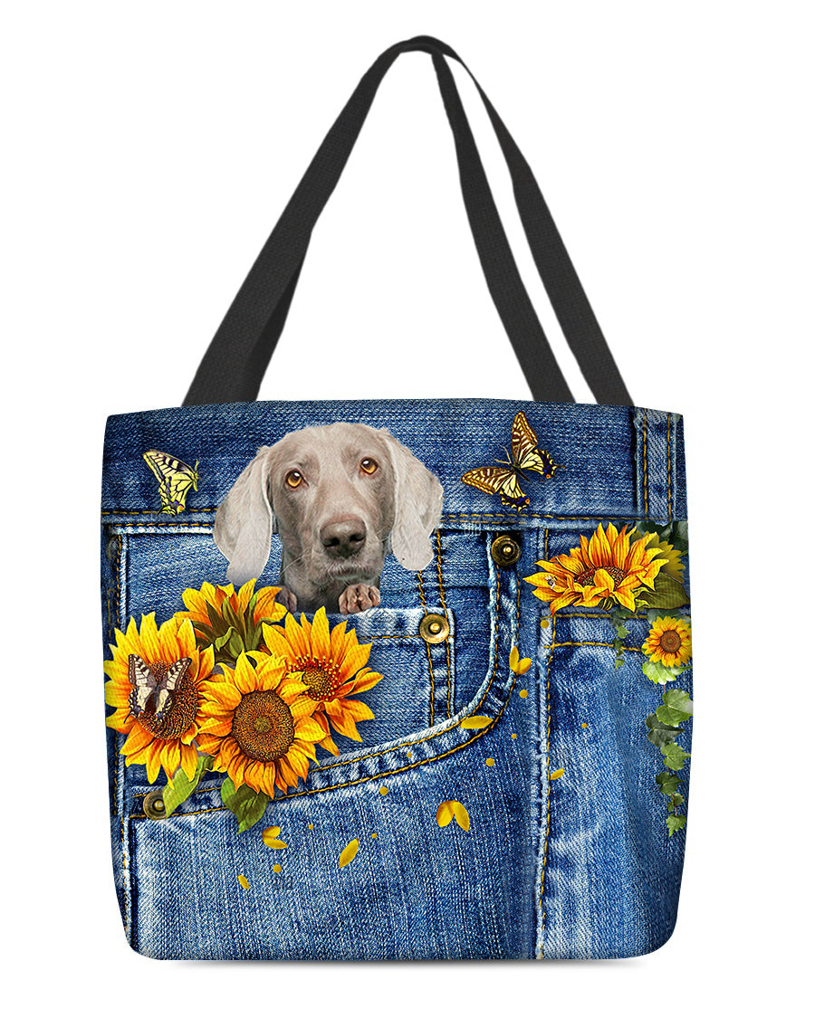 Weimaraner-Sunflowers &amp; Butterflies Cloth Tote Bag