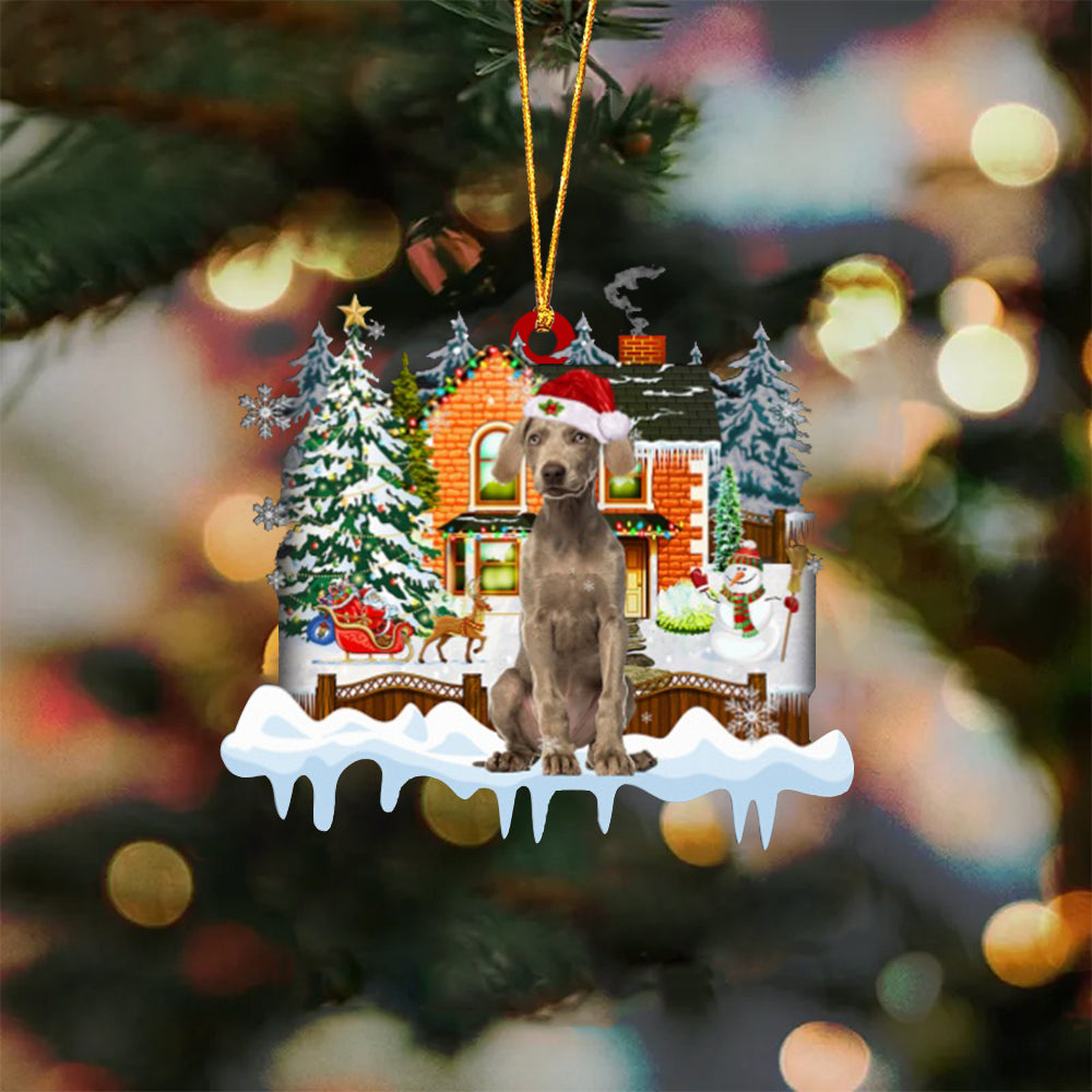 Weimaraner 2-Xmas House-Two Sided Ornament