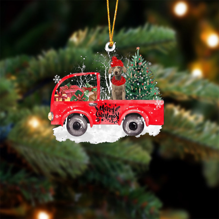 Weimaraner 2-Xmas Truck-Two Sided Ornament