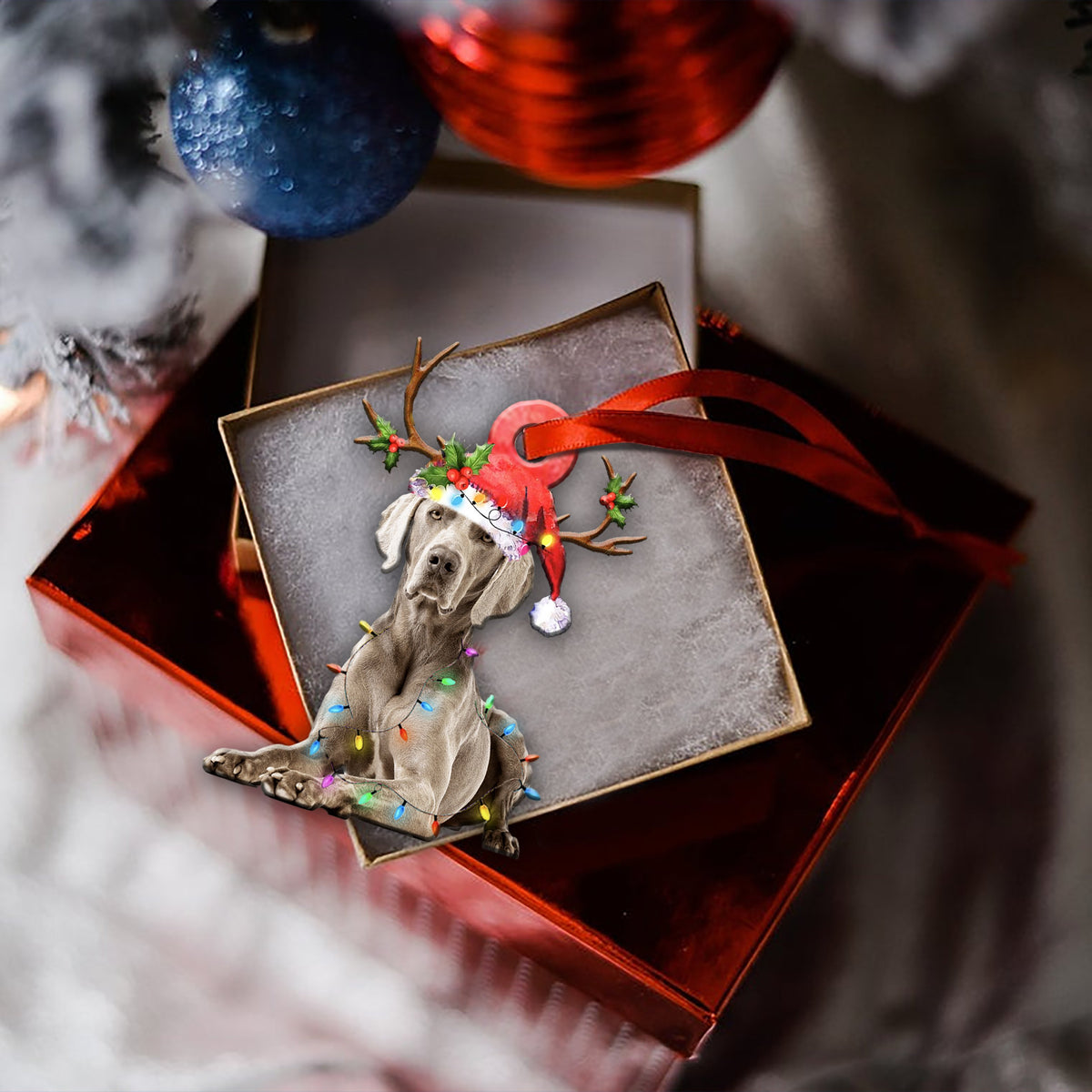 Weimaraner Christmas Shape Ornament