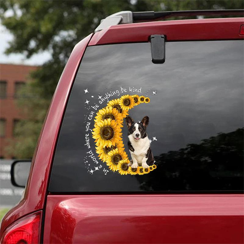 Welsh Corgi-Sunflower Be Kind Car Sticker