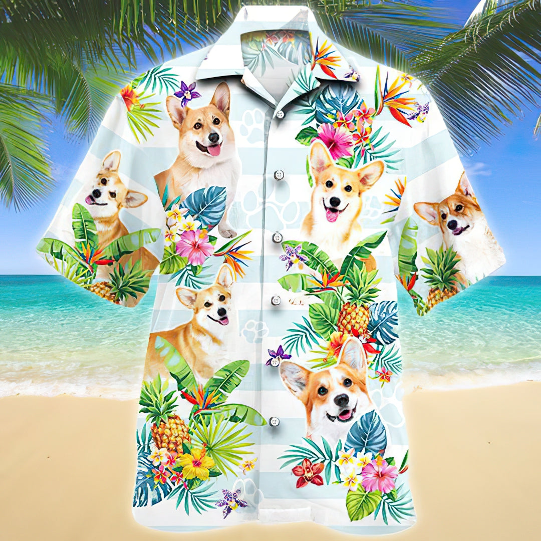 Welsh Corgi Tropical Flower Hawaiian Shirt Noodever