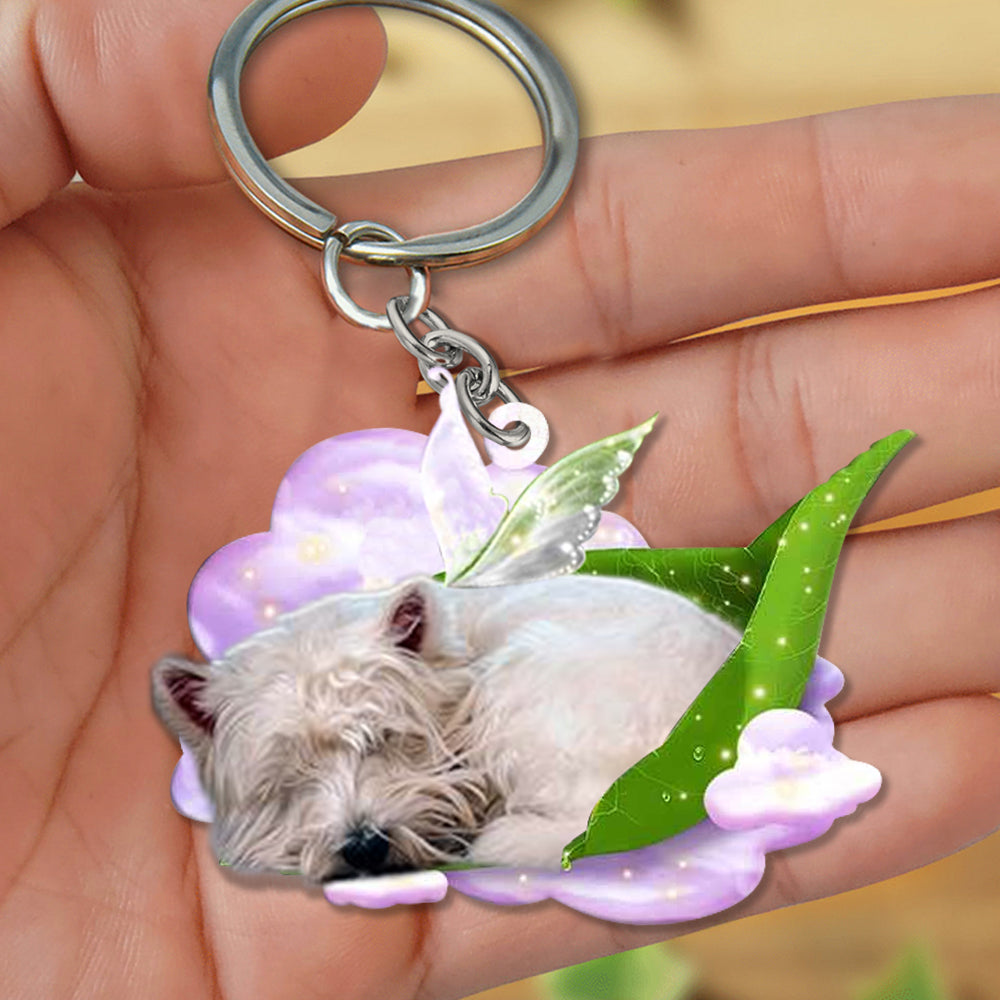 West Highland White Terrier-Sleep On Fallen Leaves Flat Acrylic Keychain