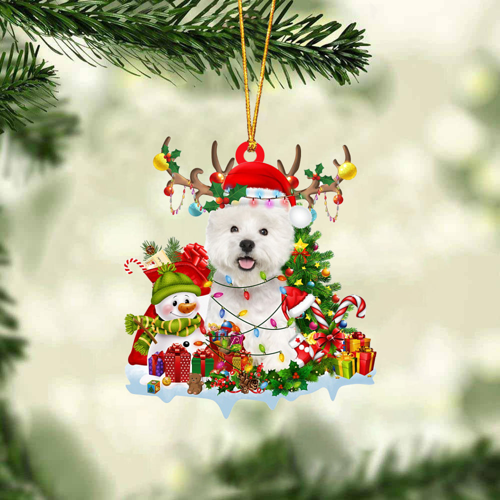 West Highland White Terrier-Elk &amp; Snowman-Two Sided Ornament