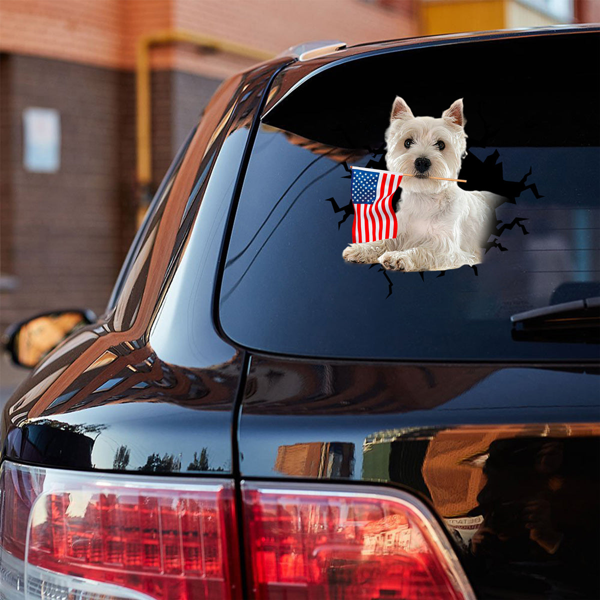 West Highland White Terrier And American Flag Independent Day Car Sticker Decal