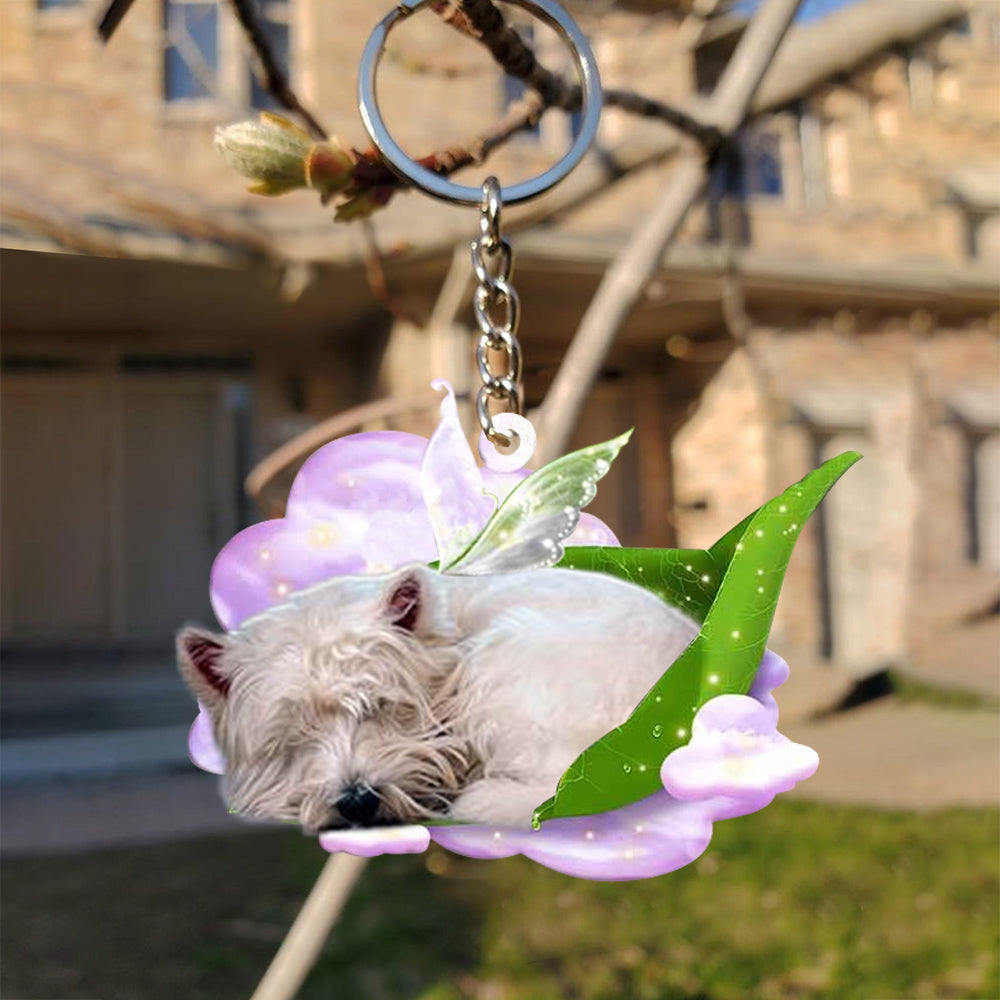West Highland White Terrier-Sleep On Fallen Leaves Flat Acrylic Keychain