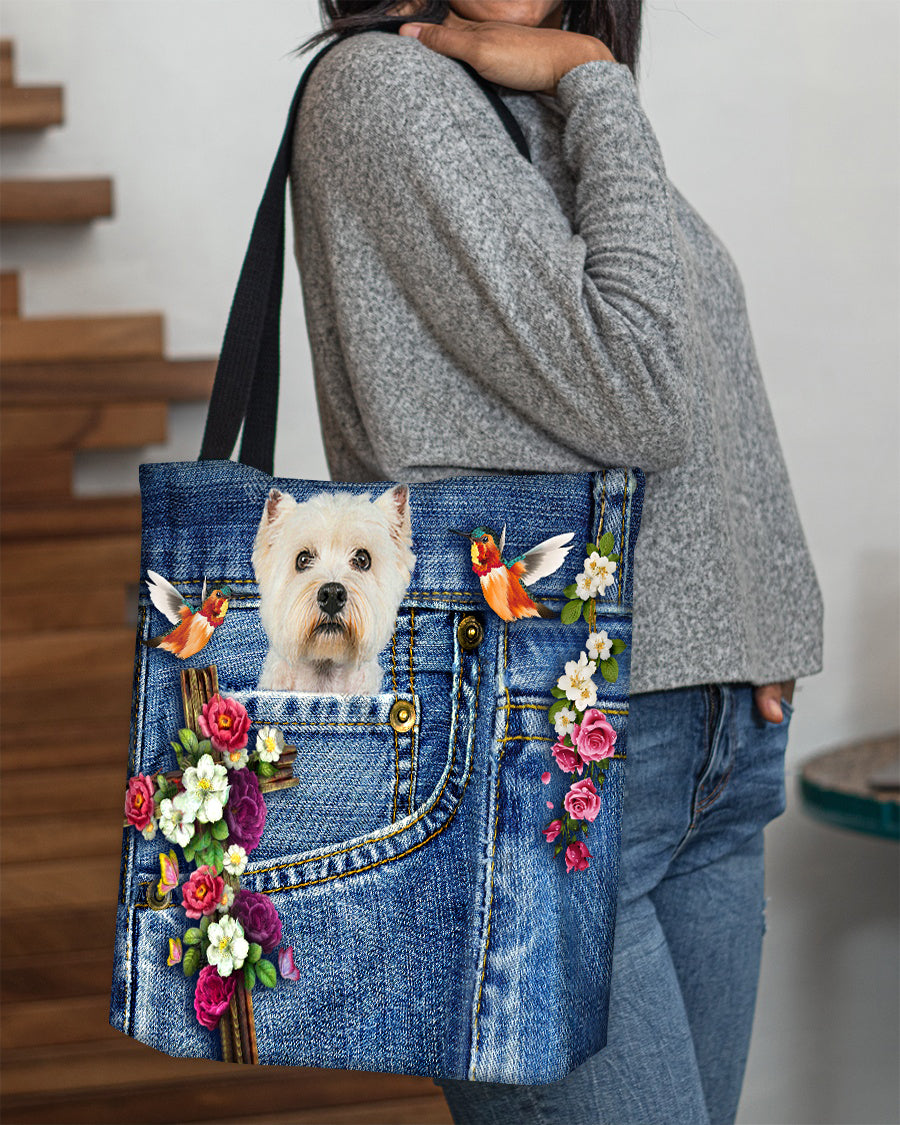 Westie-Cardinal &amp; Cross Flower Cloth Tote Bag