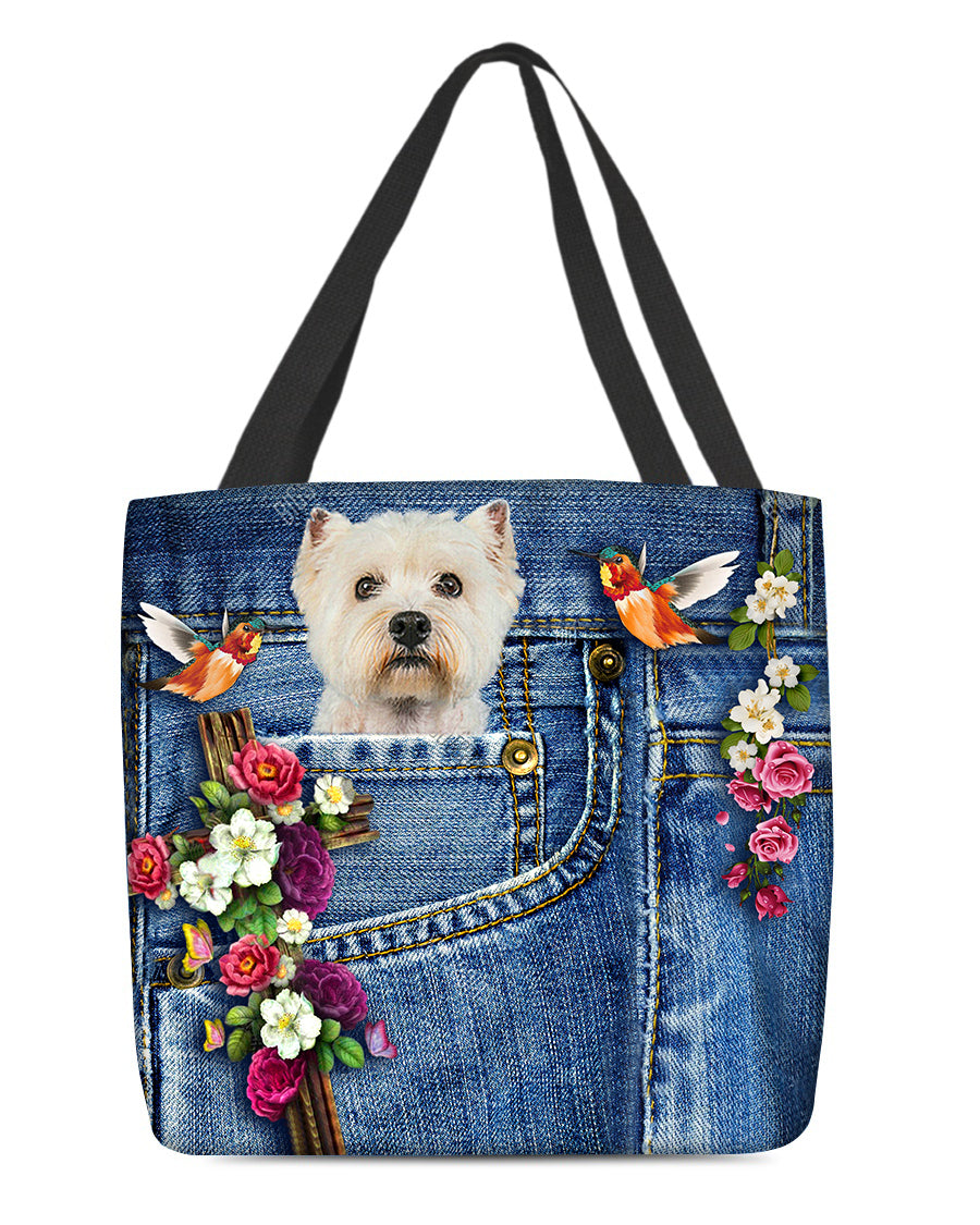 Westie-Cardinal &amp; Cross Flower Cloth Tote Bag