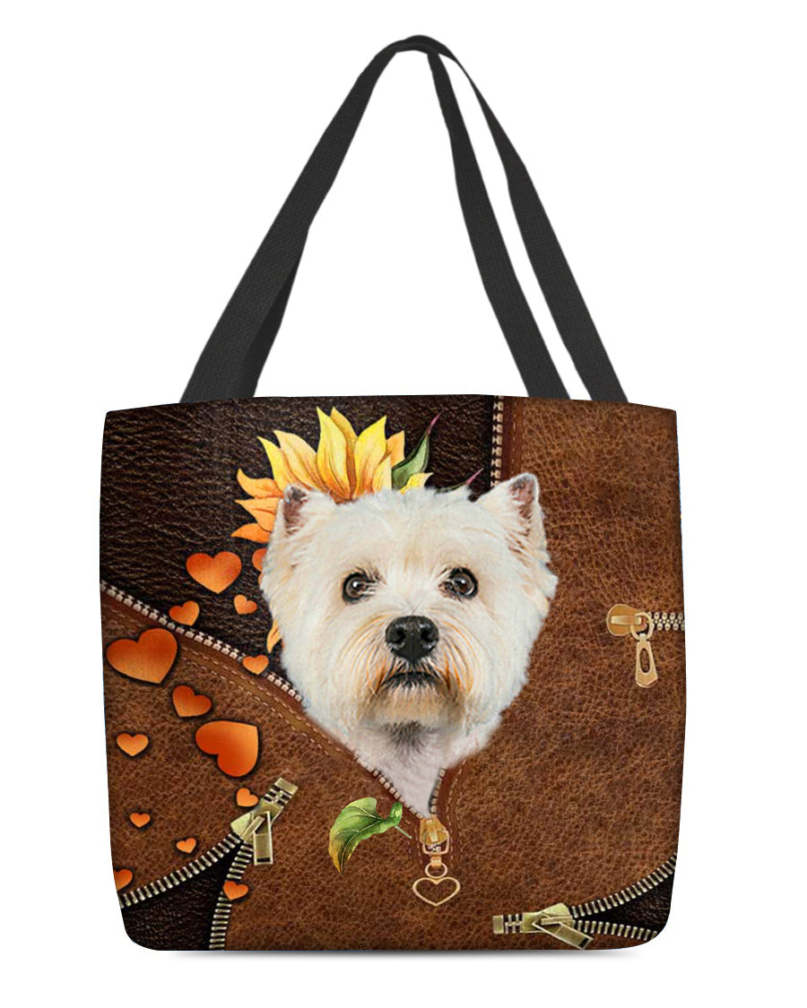 Westie-Sunflower&amp;zipper Cloth Tote Bag