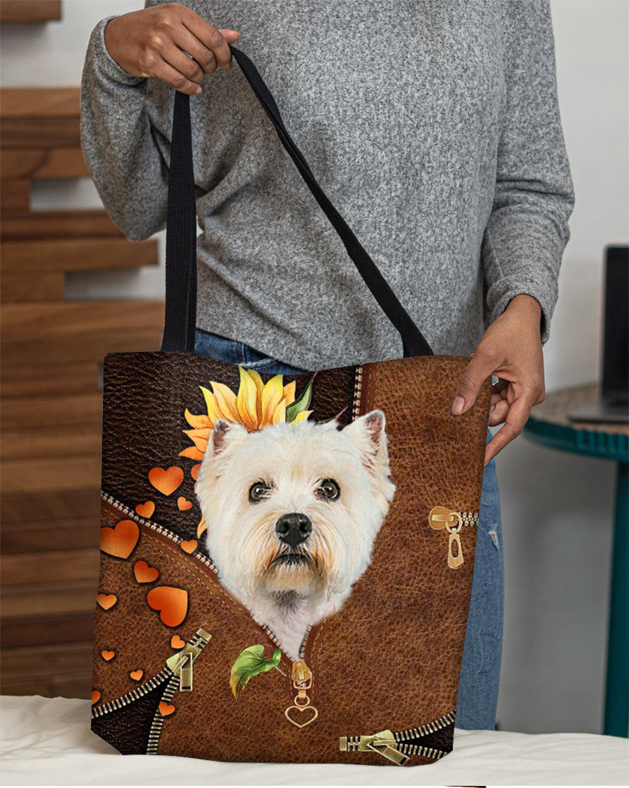 Westie-Sunflower&amp;zipper Cloth Tote Bag