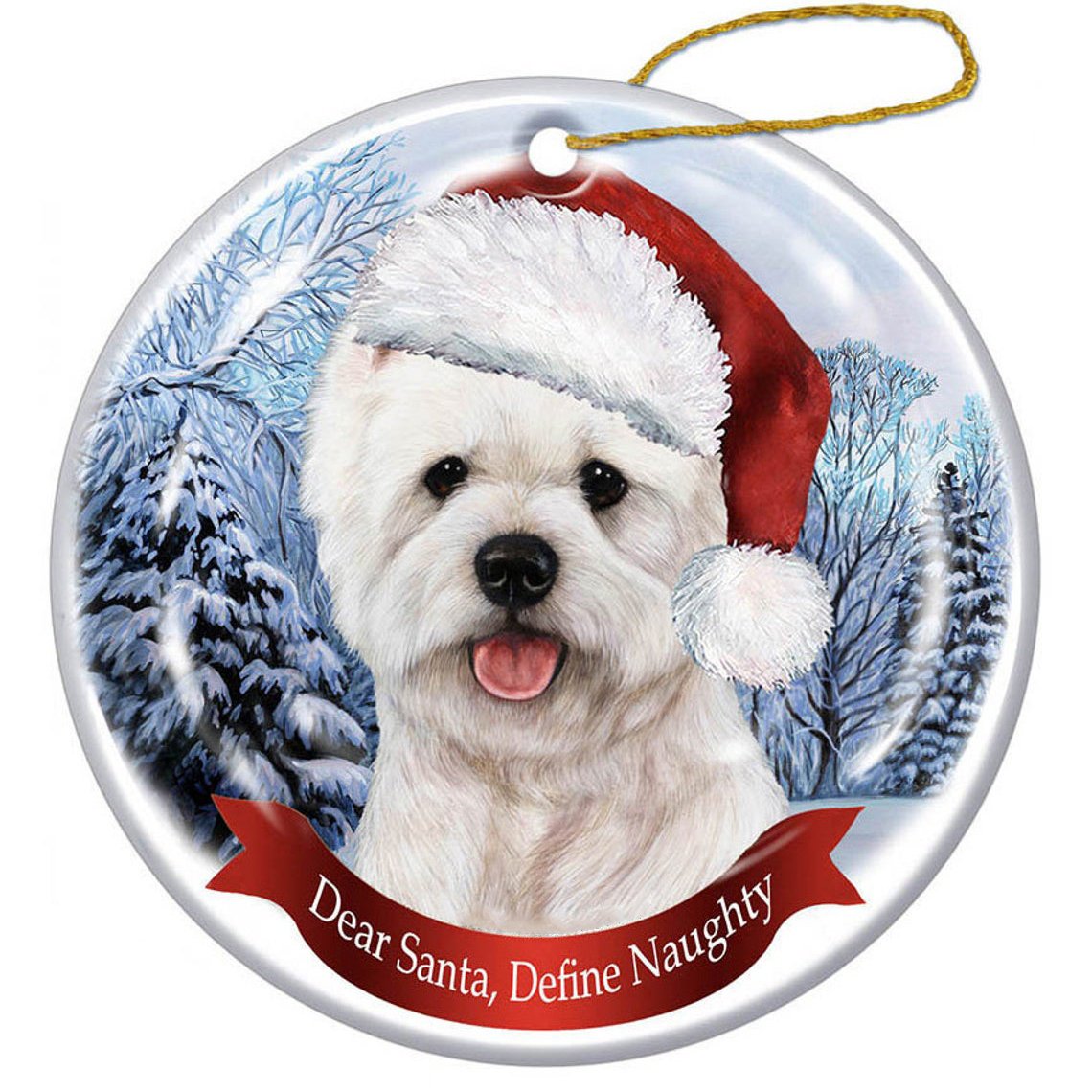 Westie Santa Hat Porcelain Christmas Ornament