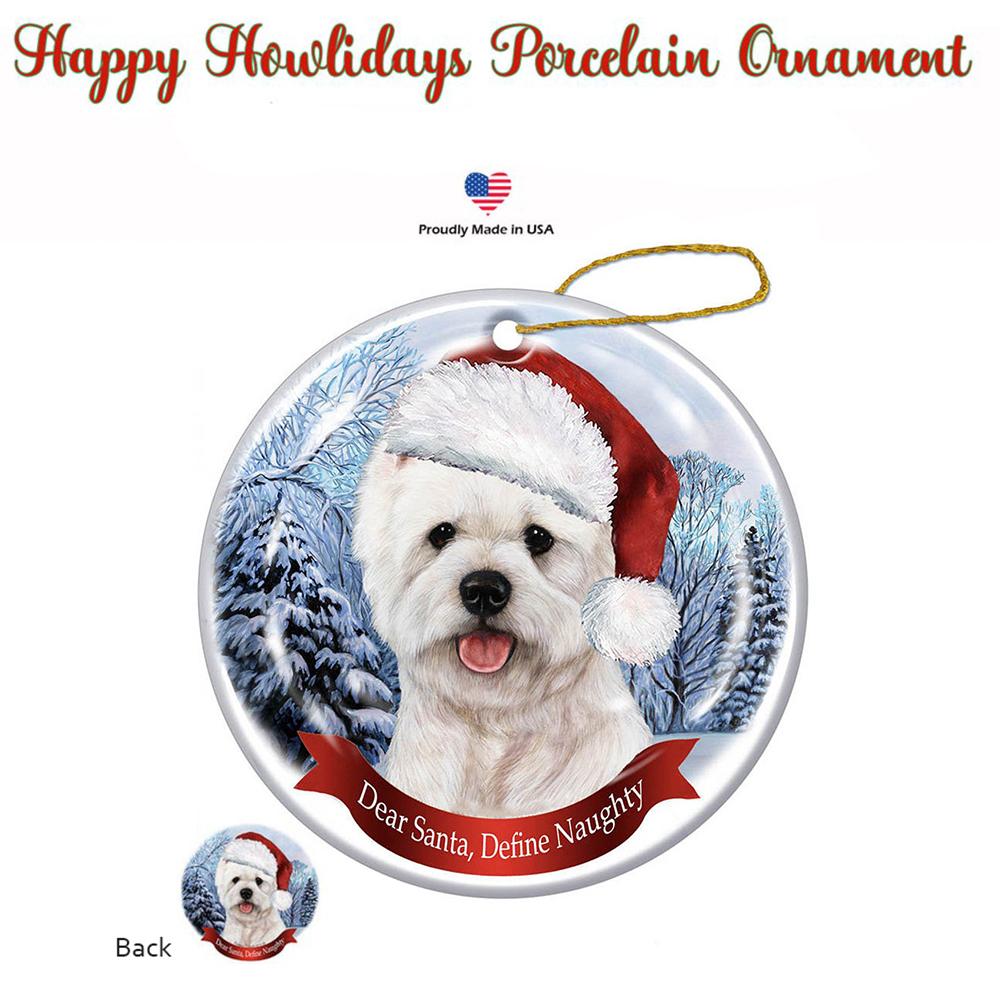 Westie Santa Hat Porcelain Christmas Ornament