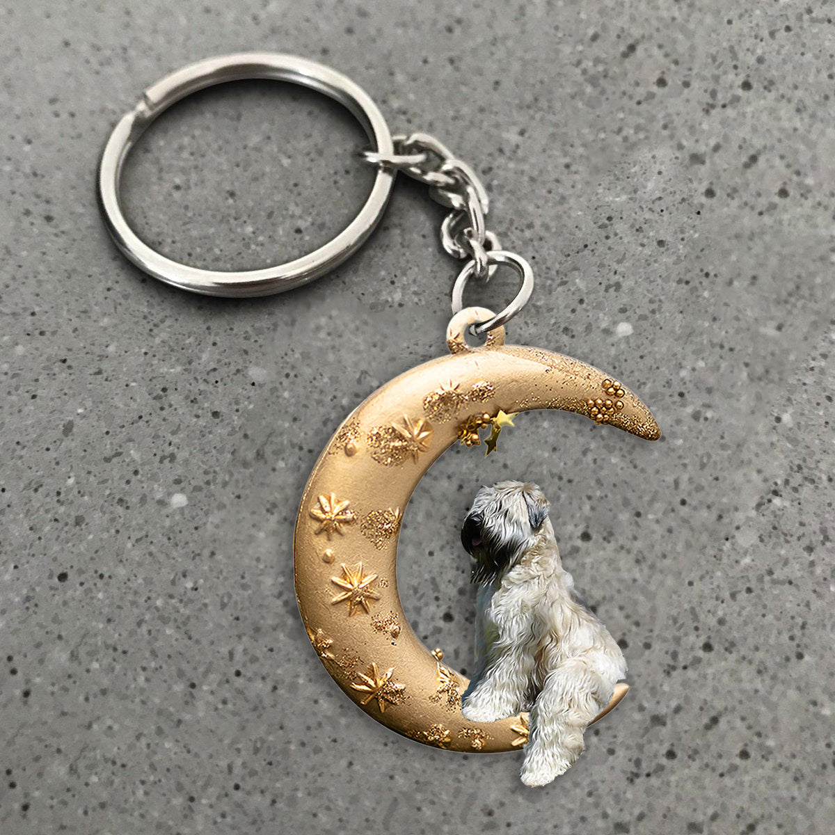 Wheaten Terrier-Dog &amp; Moon Flat Acrylic Keychain