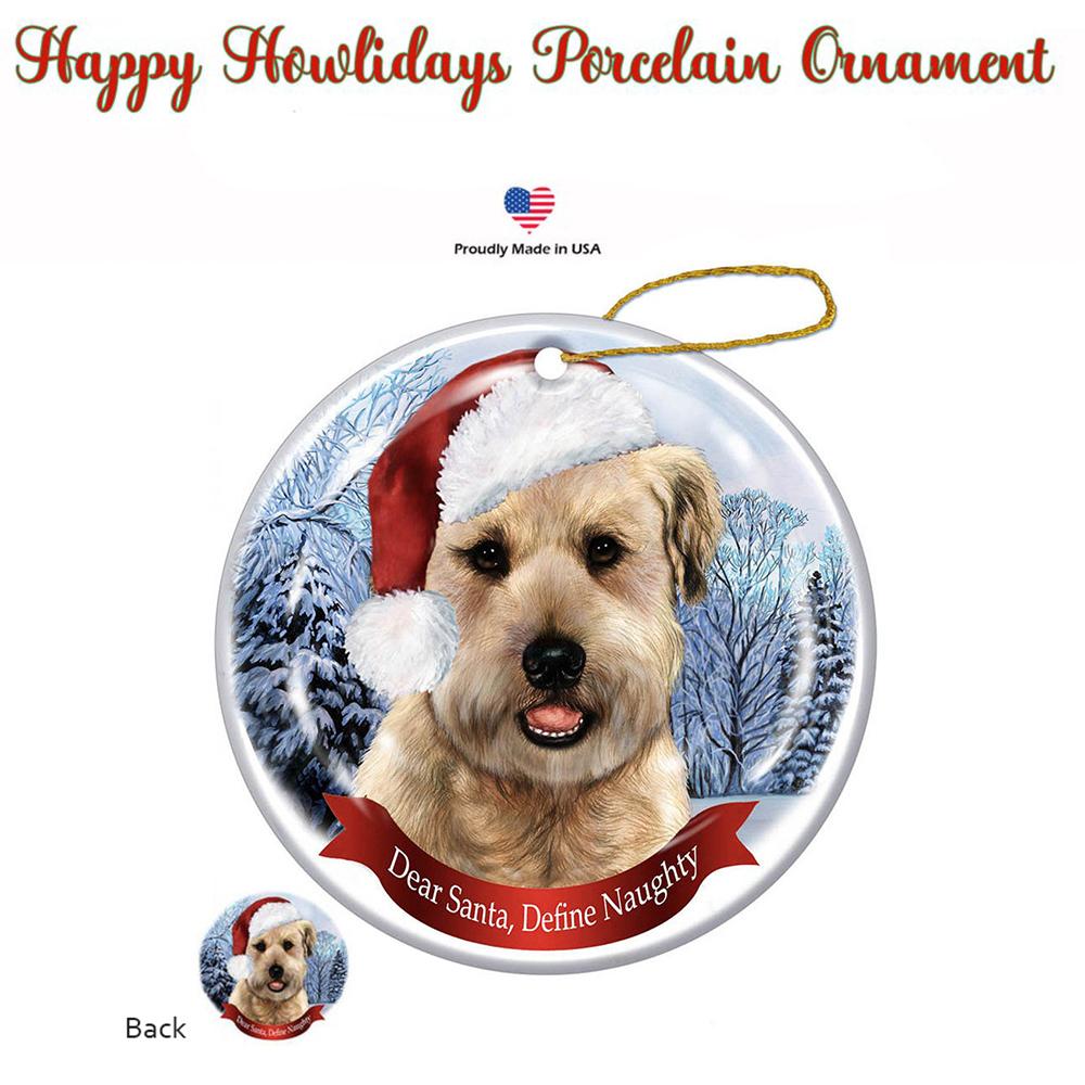 Wheaten Terrier Santa Hat Porcelain Christmas Ornament