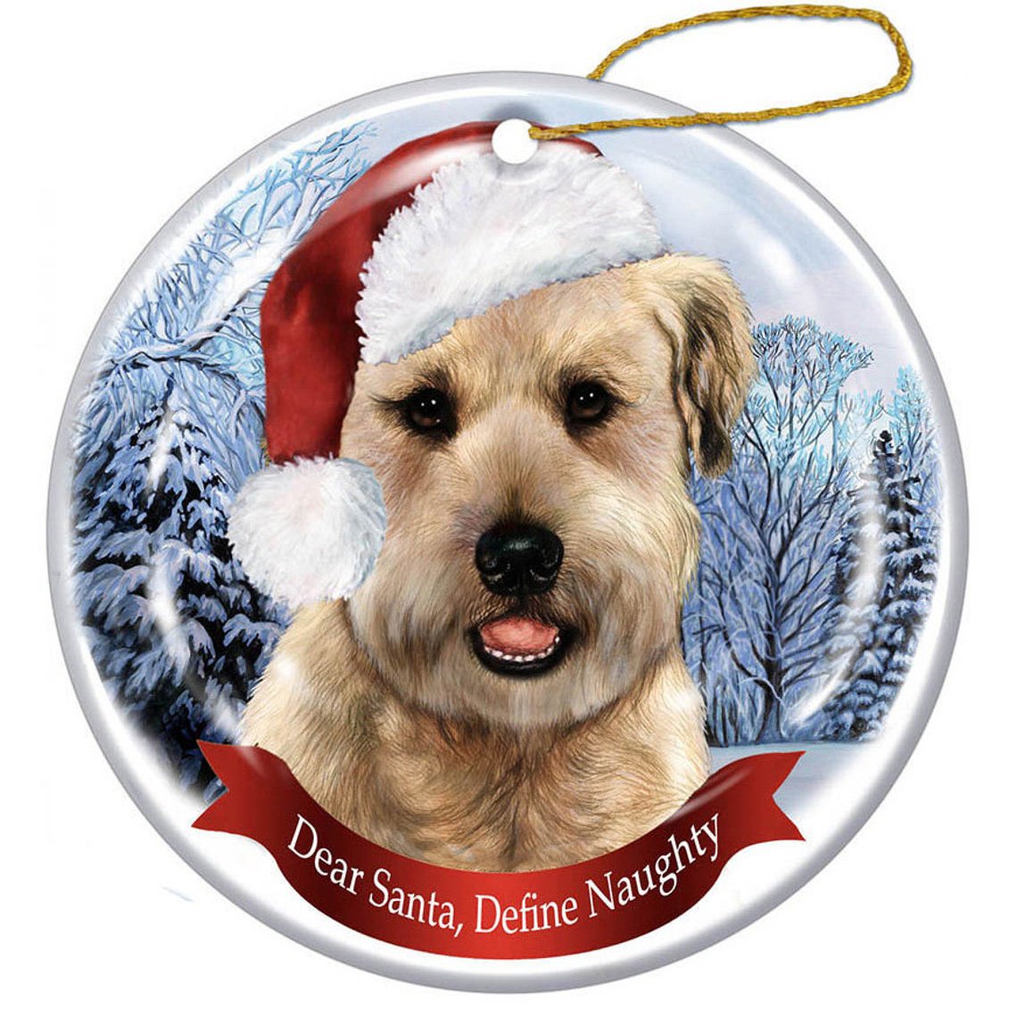 Wheaten Terrier Santa Hat Porcelain Christmas Ornament