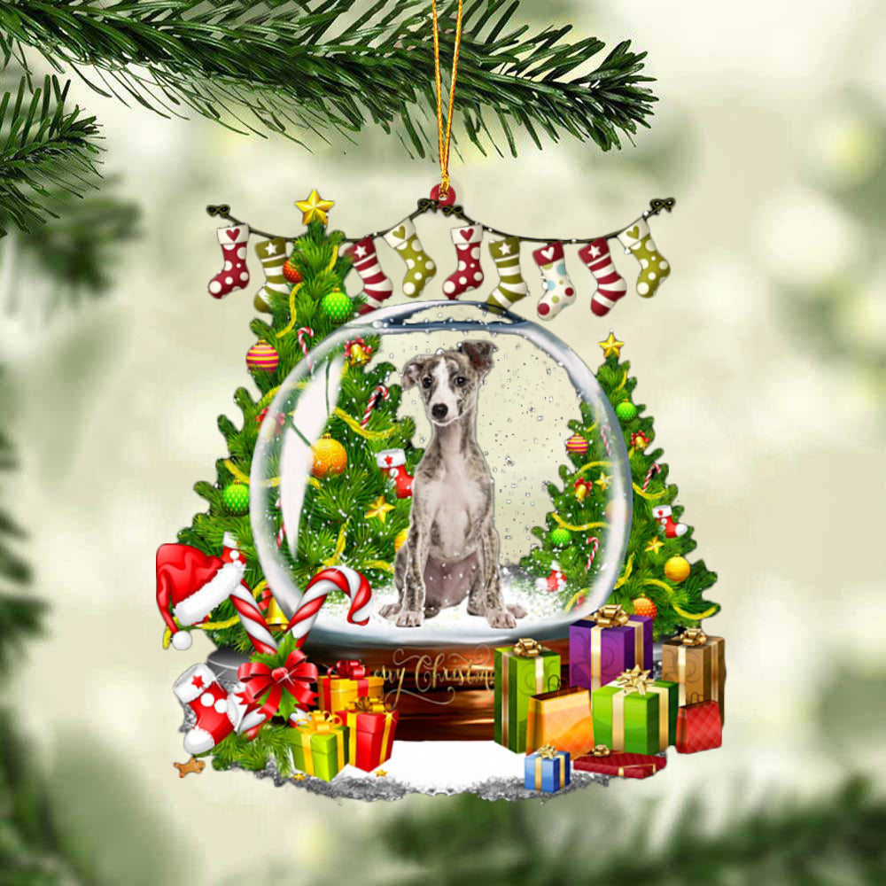 Whippet-Christmas Crystal Box Dog-Two Sided Ornament