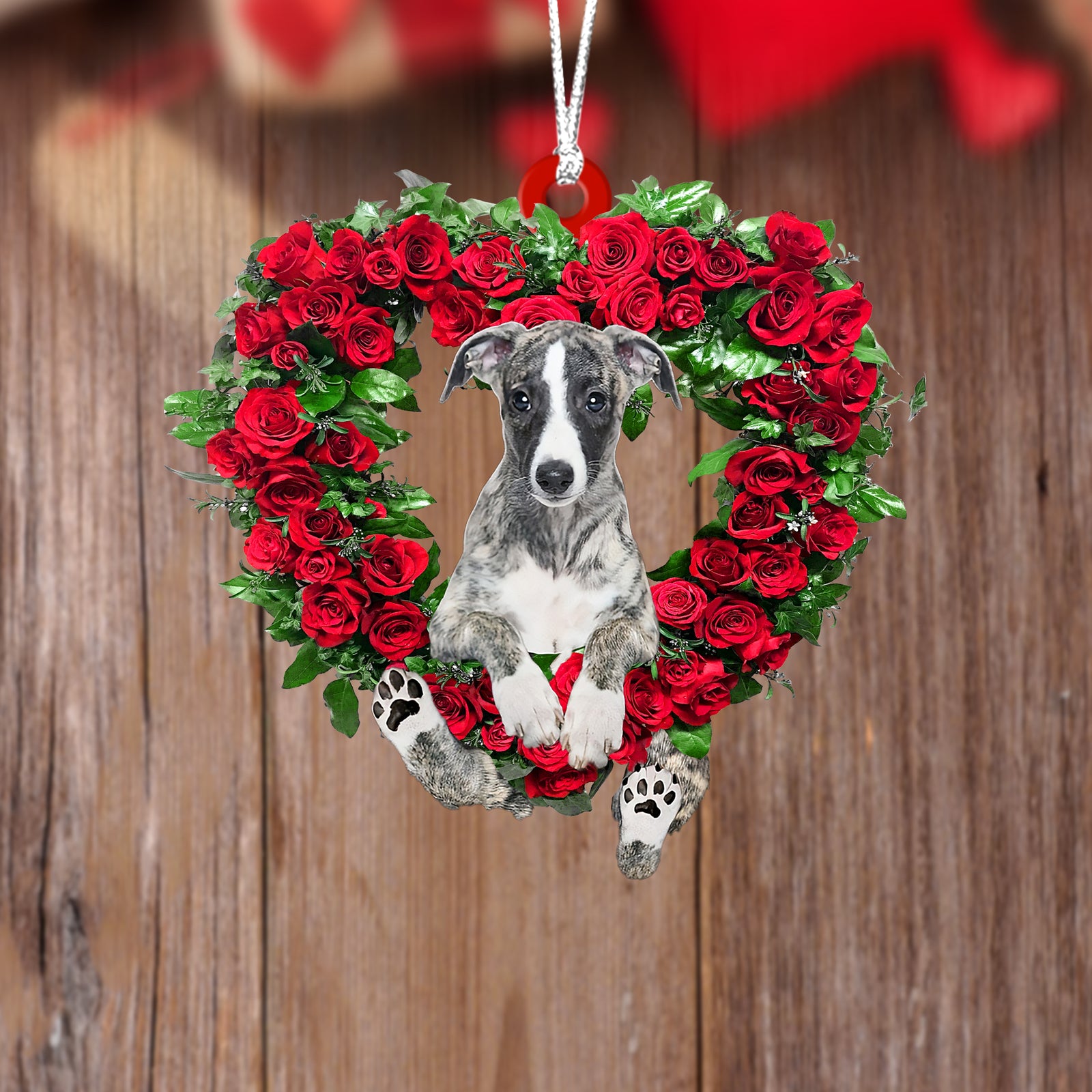 Whippet-Heart Wreath Two Sides Ornament