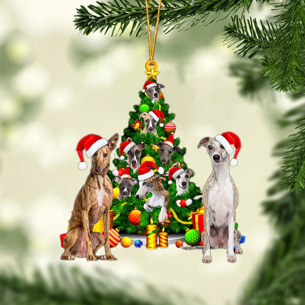 Whippet-Xmas Tree&amp;Dog-Two Sided Ornament