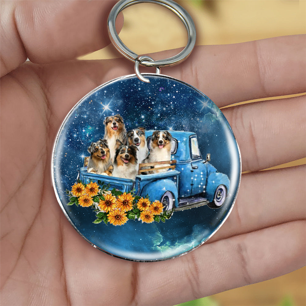 With Australian Shepherd TAKE THE TRIP CLASSIC-Round Resin Epoxy Metal Keychain