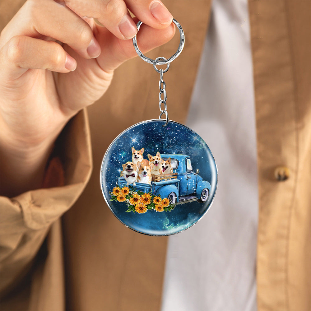 With Corgi TAKE THE TRIP CLASSIC-Round Resin Epoxy Metal Keychain