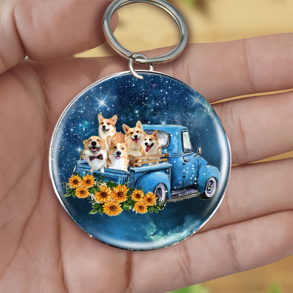 With Corgi TAKE THE TRIP CLASSIC-Round Resin Epoxy Metal Keychain