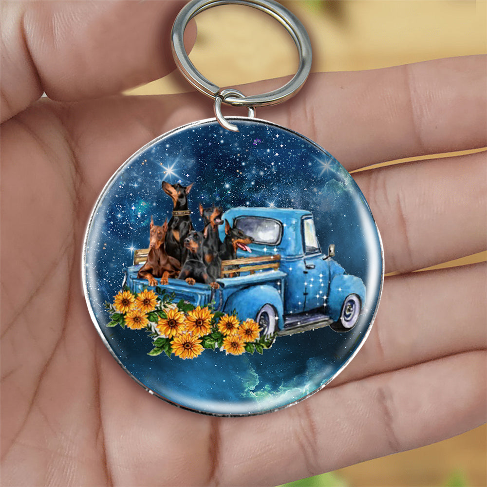 With Doberman Pinscher TAKE THE TRIP CLASSIC-Round Resin Epoxy Metal Keychain